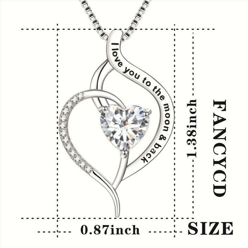 I Love You to the Moon & Back Heart Silver Necklace Gift Pendant Necklace Nixie