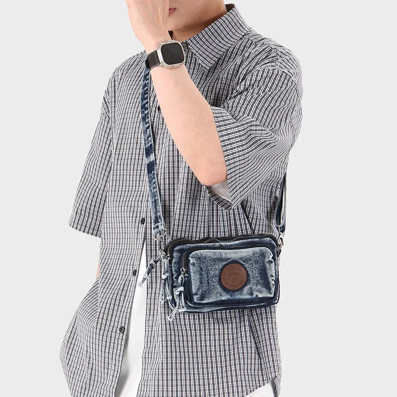 Vintage Denim Shoulder Crossbody Bag | Multi-Layer Women's Bag Denim Shoulder Bag Nixie Light blue