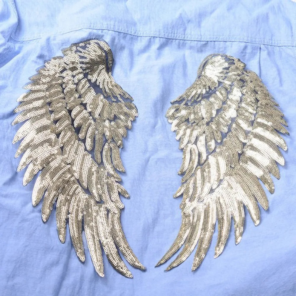 Silver Angel Wings Sequin Iron-On Patches | DIY Appliqués Iron-On Patch Nixie