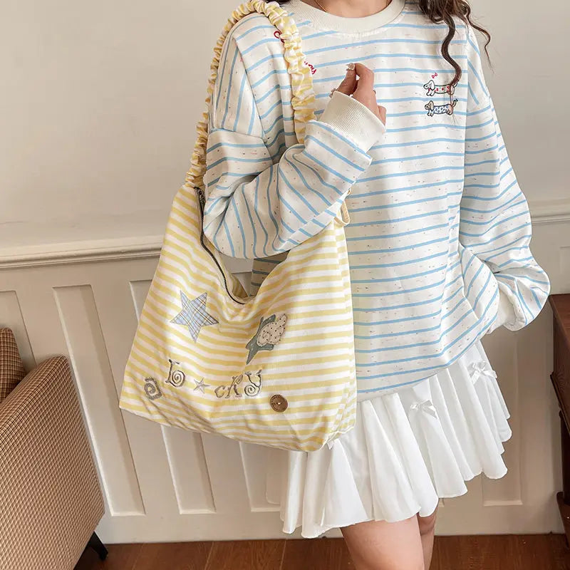 Women's Two-Tone Striped Tote Bag – Shoulder & Crossbody