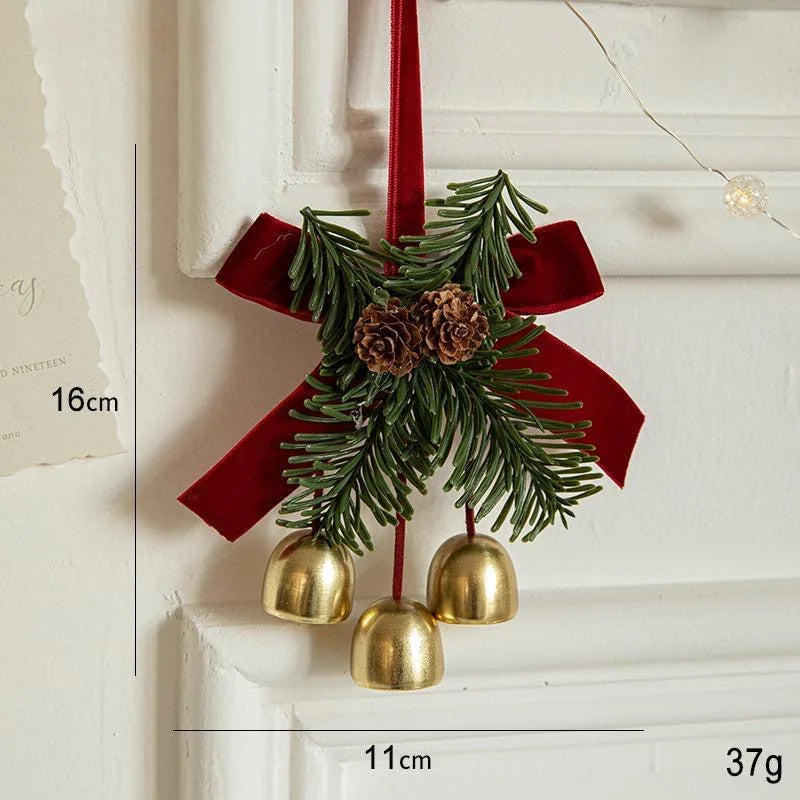 Christmas Jingle Bell Door Hanger – Velvet Bow & Pine Cone Ornament Christmas Door Ornament Nixie