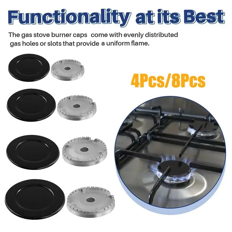 Gas Stove Burner Caps 4/8 Pcs – Durable Hob Crown Set Stove Burner Caps Nixie