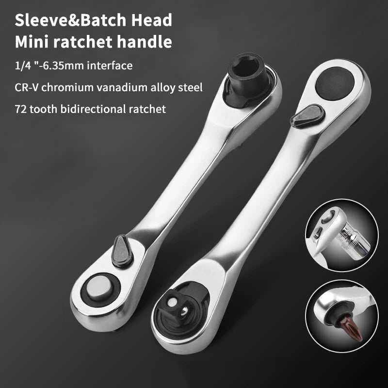 2-in-1 Double-End 1/4" Ratchet Wrench & Socket Screwdriver