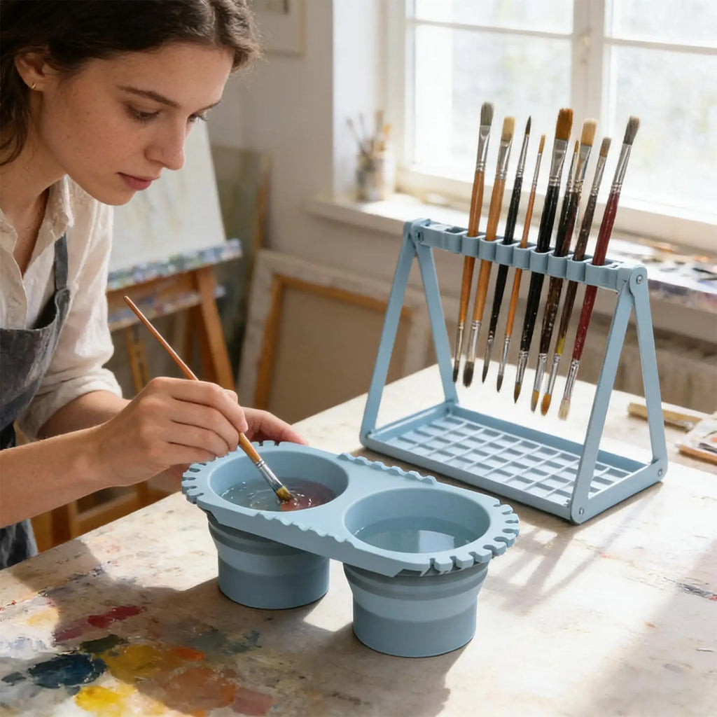 Foldable Silicone Paint Brush Washer Cup & Pen Holder