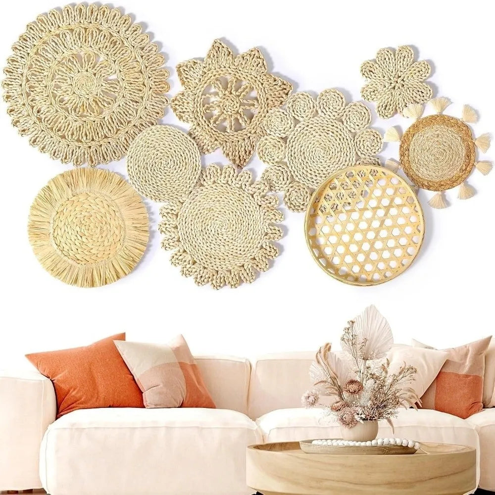 Boho Straw Woven Wall Hanging, Coaster & Placemat