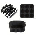 3-Piece Air Fryer Silicone Set – Liner, Bacon Rack & Muffin Tray Air Fryer Accessories Nixie black