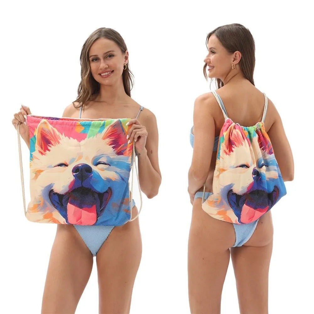 2-in-1 Microfiber Beach Towel with Foldable Storage Bag