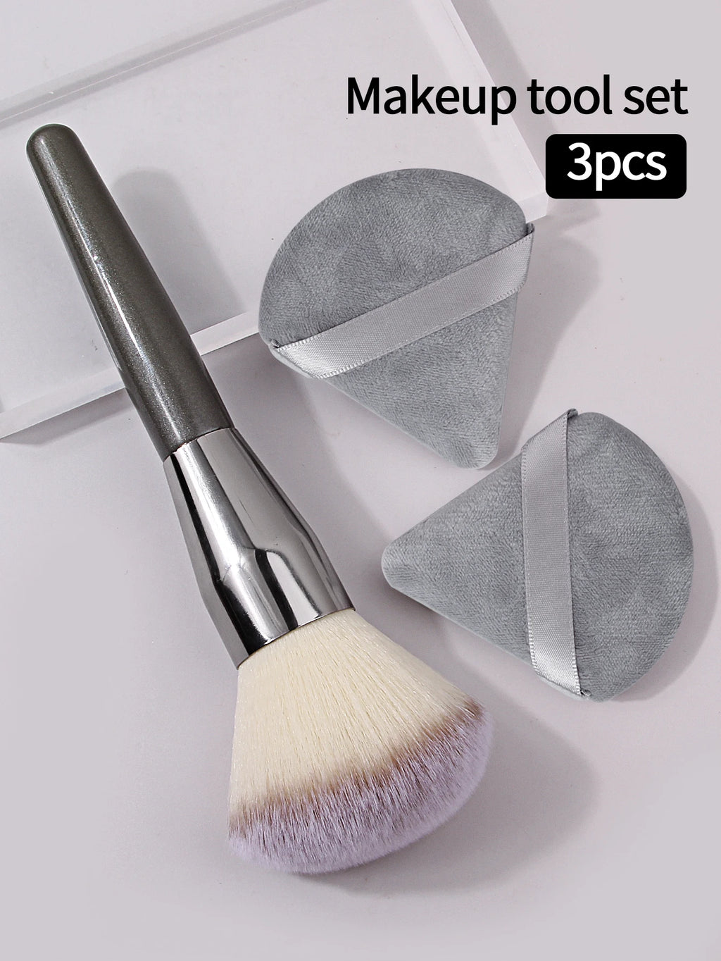 Extra-Large Powder Blush Brush + 2 Triangular Puffs – Nixie Makeup Brush Set Nixie GRAY
