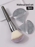 Extra-Large Powder Blush Brush + 2 Triangular Puffs – Nixie Makeup Brush Set Nixie GRAY
