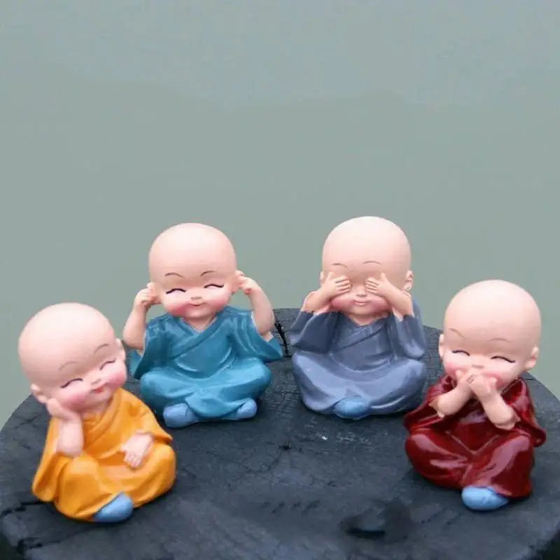 4Pcs Mini Resin Monk Figurines – Zen Home & Desk Decor Set Decorative Figurines Nixie