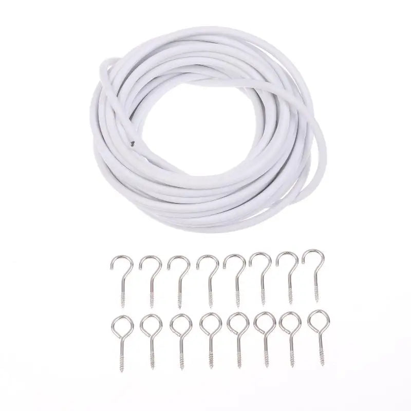 White PVC Steel Curtain Spring Wire with Hooks – 2/3/5/6m Curtain Wire Set Nixie 6 Meters Set