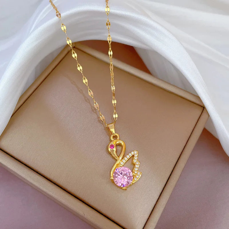 Swan Pendant Necklace | Zircon Gold-Plated Choker for Women Pendant Necklace Nixie XL2606-056