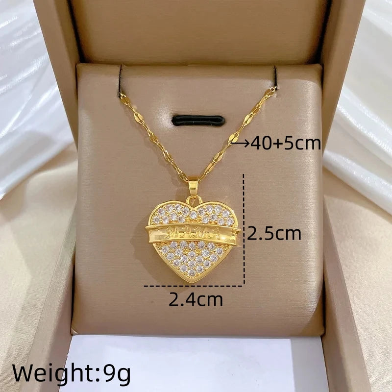 Women's Gold Heart Pendant Necklace – Stainless Steel Choker Pendant Necklace Nixie XL2606-566