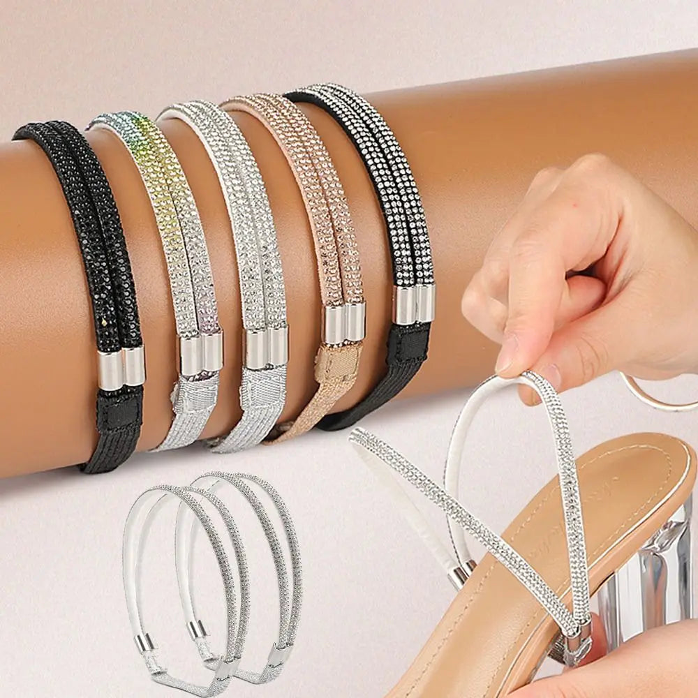 2 Pairs Rhinestone Elastic Ankle Straps for High Heels