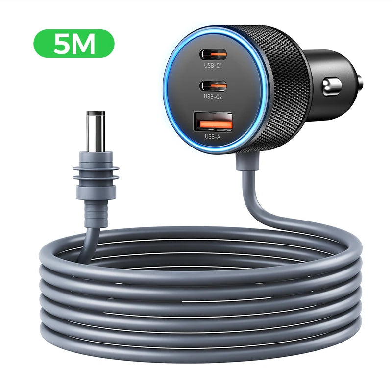 Rocoren 60W 3-Port USB-C Car Charger | PD & QC 4.0 Fast Charge USB-C Car Charger Nixie 5M