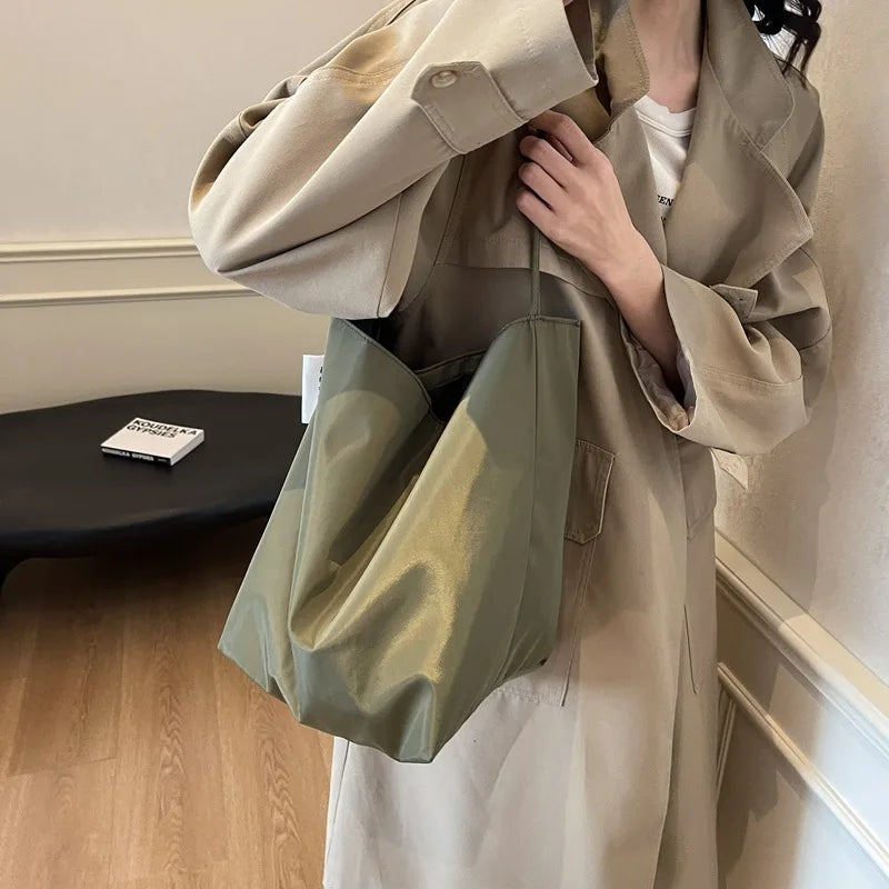 Women's Large Nylon Bucket Tote Shoulder Bag | Minimalist Bucket Tote Bag Nixie