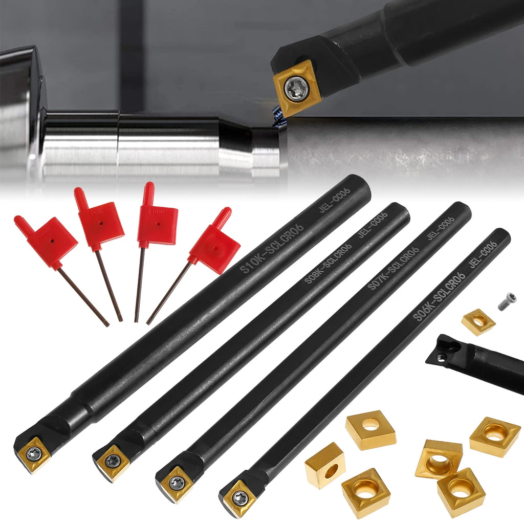 Lathe Boring Bar Set S06K–S10K SCLCR06 + 10 Carbide Inserts Boring Bar Set Nixie