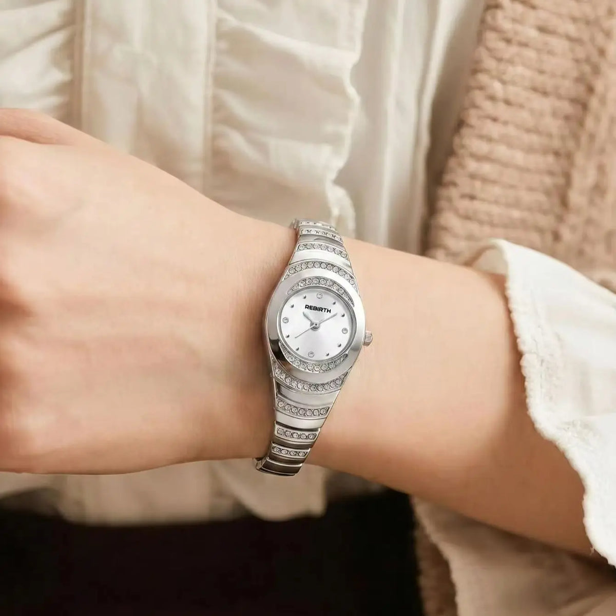 REBIRTH Vintage Oval Diamond Women's Quartz Watch | Steel Band Women's Quartz Watch Nixie
