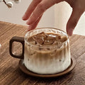 Vintage Glass Coffee Cup & Saucer Set 240ml | Wooden Handle
