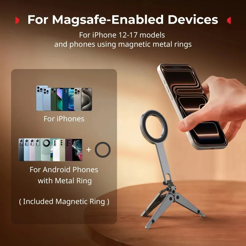 Magnetic Phone Tripod – 270° Tilt, 1/4" Thread, Mini Pocket Mount