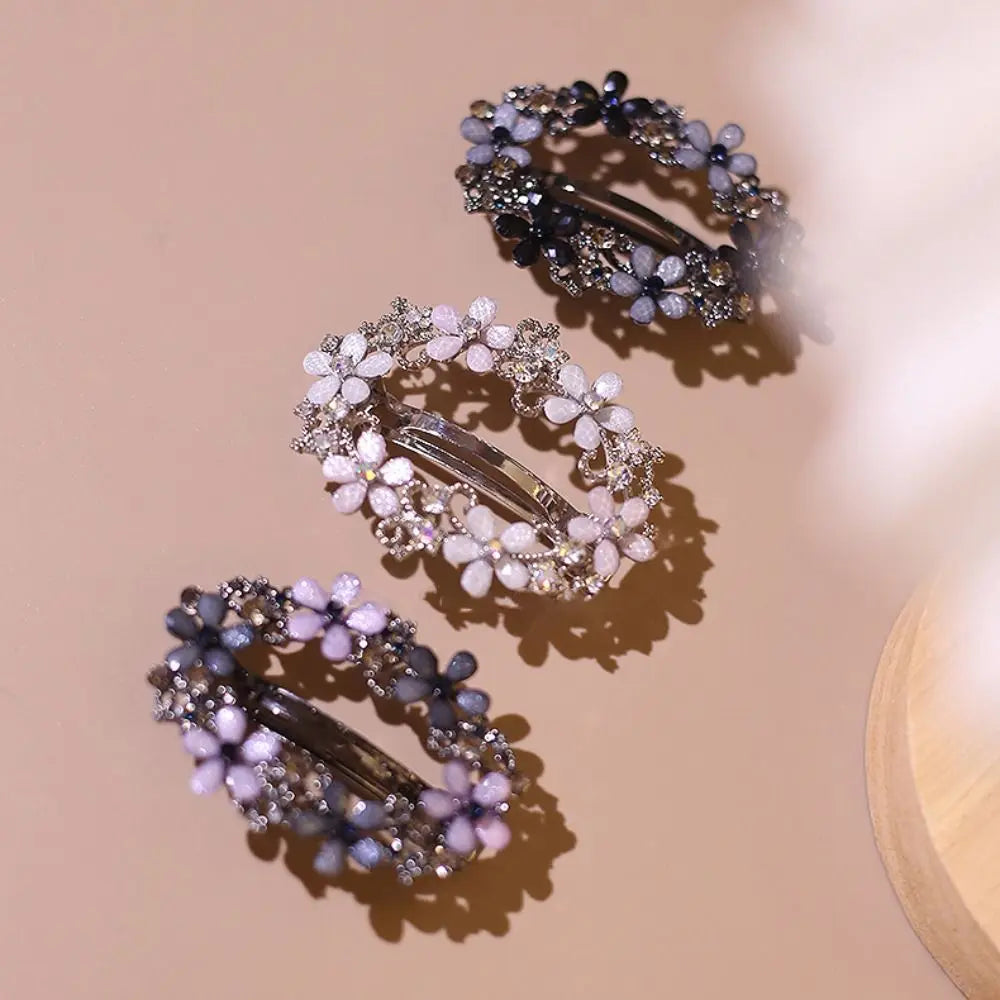 Korean Oval Floral Crystal Hairpin – Zircon Spring Barrette Crystal Hair Barrette Nixie