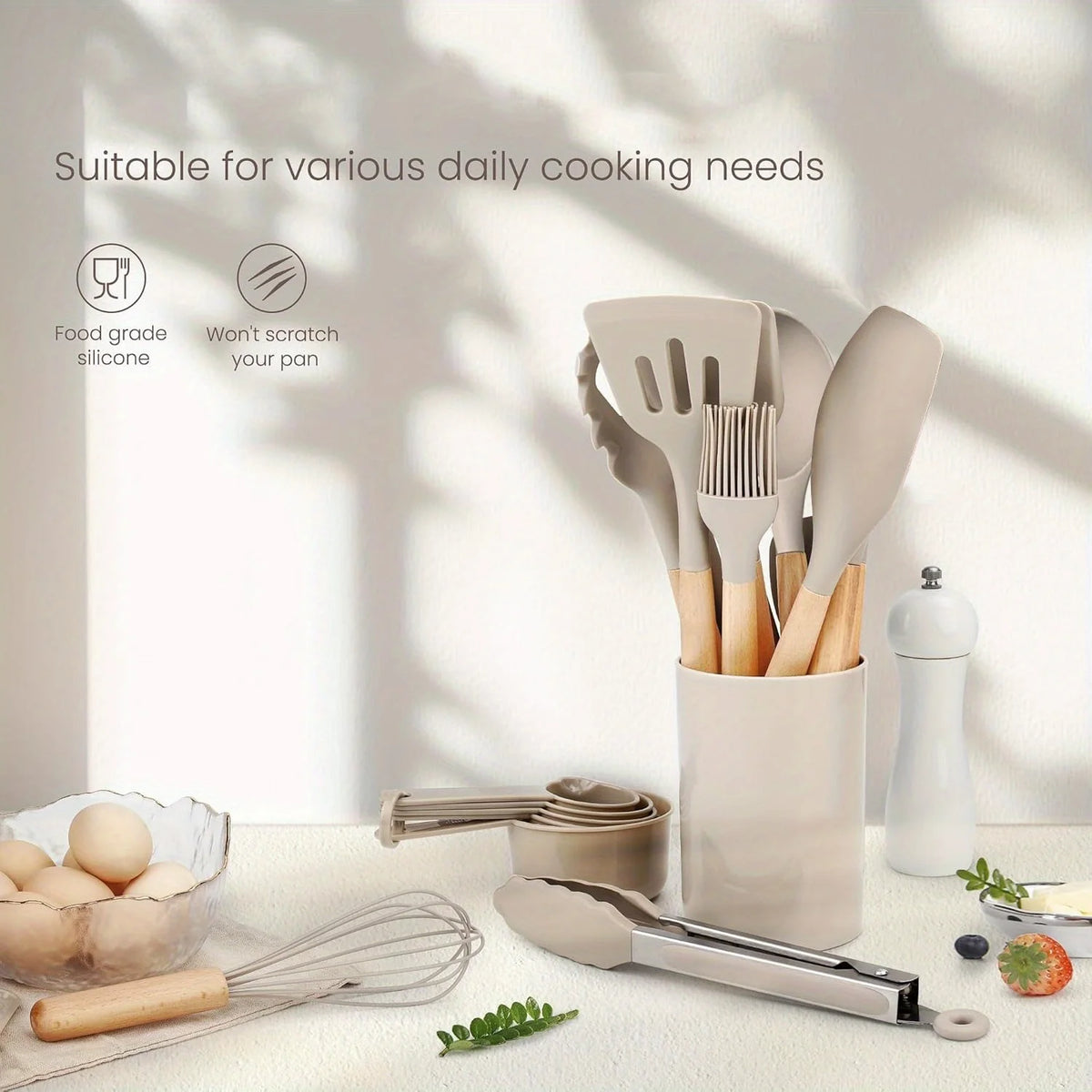 24-Piece Silicone Kitchen Utensil Set – Wooden Handles Kitchen Utensil Set Nixie