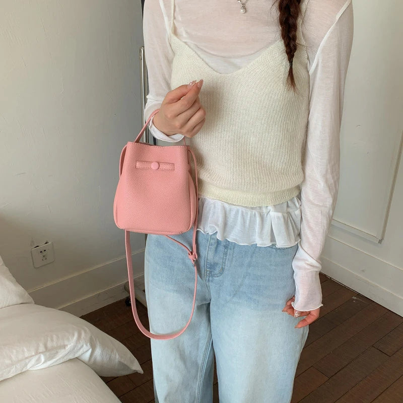 Korean Lychee Bucket Bag – Soft Leather Shoulder & Crossbody Bag Bucket Shoulder Bag Nixie