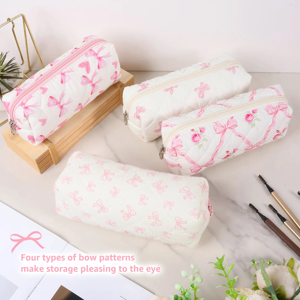 4Pcs Cute Bow Pencil Pouch Set | Zipper Case for School Travel Pencil Pouch Set Nixie