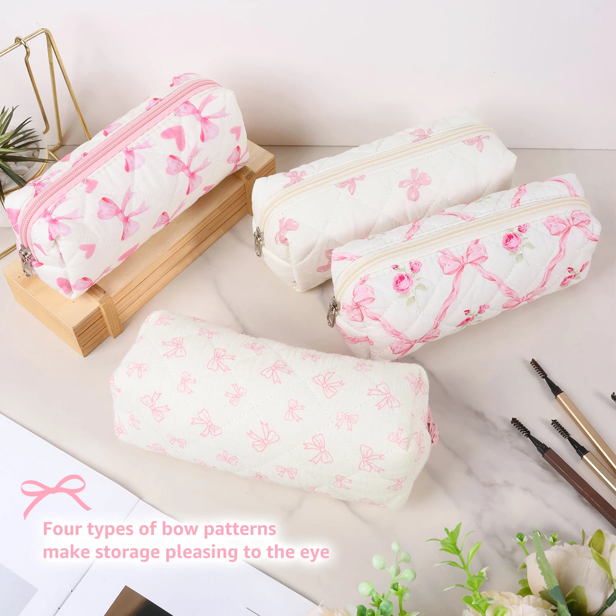 4Pcs Cute Bow Pencil Pouch Set | Zipper Case for School Travel Pencil Pouch Set Nixie