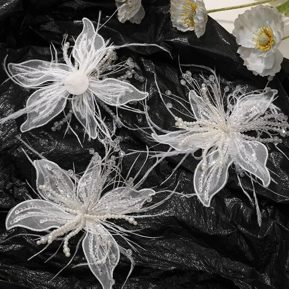 3D Organza Flower Patch – Pearl Crystal Feather DIY Embroidery Embroidery Patch Nixie