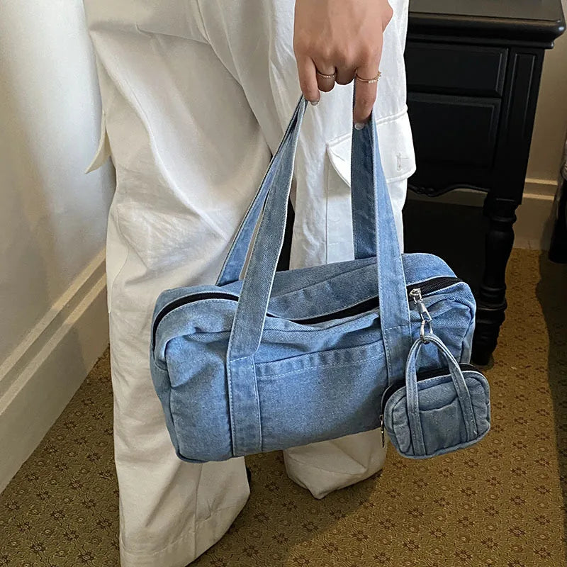 Women's Large Capacity Denim Shoulder Tote Bag | Casual Commuter Denim Shoulder Tote Nixie