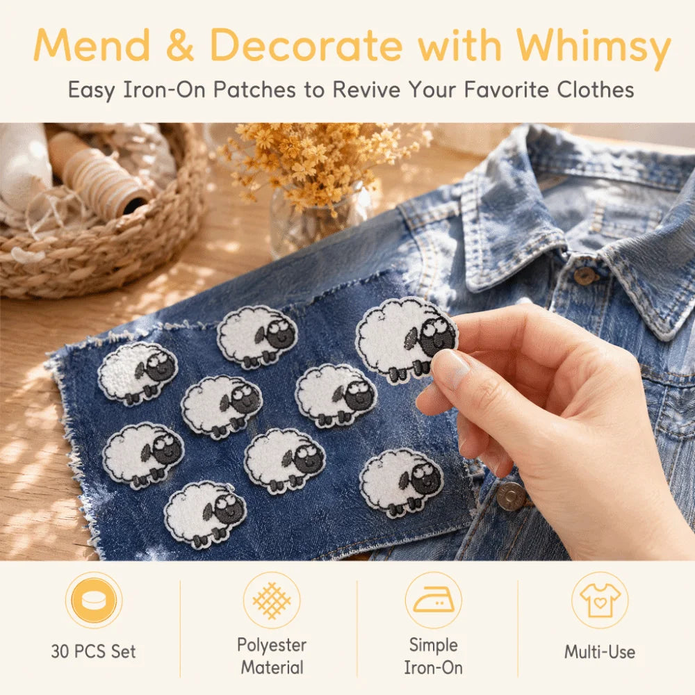 30pcs Sheep Iron-On Embroidered Patches for Jackets & DIY Crafts Iron-On Patches Nixie