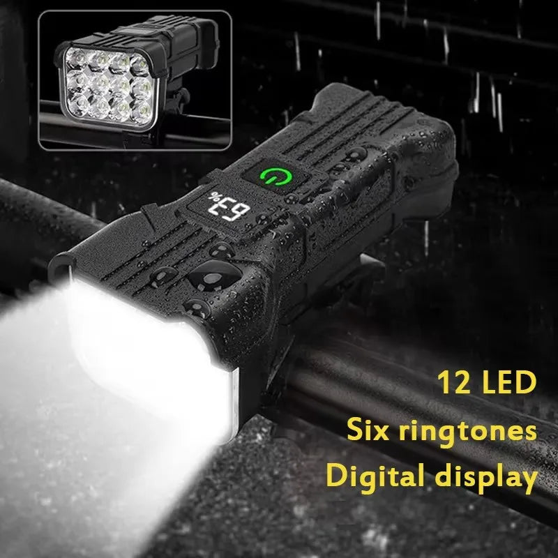 BUCKLOS 12 LED Bike Headlight USB Rechargeable + 140dB Horn Bike Headlight Nixie