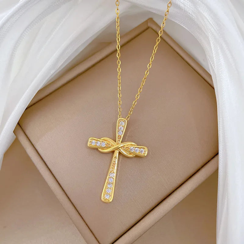 Women's Gold Cross Pendant Necklace | Stainless Steel Choker Pendant Necklace Nixie