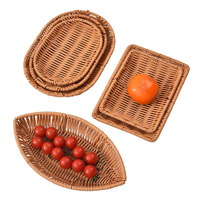 Imitation Vine Woven Snack Basket Plate for Restaurant & Bar Serving Snack Basket Nixie