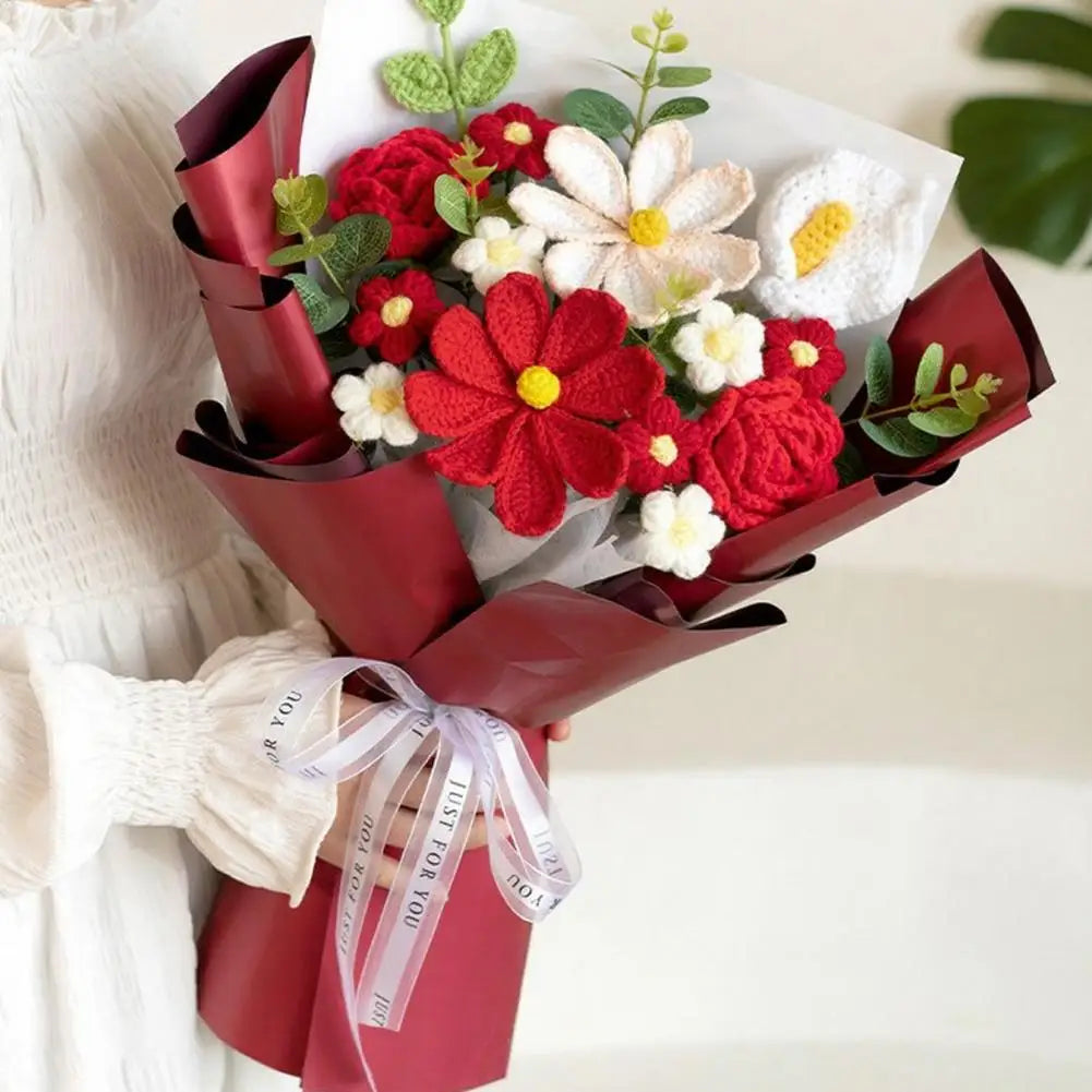 Handmade Crochet Rose Bouquet – Cotton Yarn Artificial Flowers Artificial Flower Bouquet Nixie