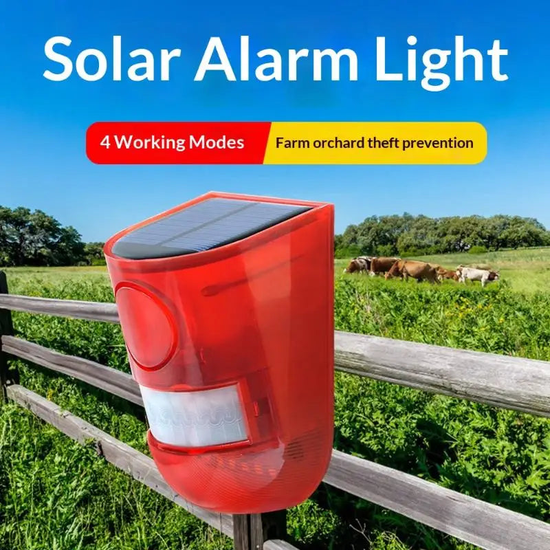 Solar Motion Sensor Alarm Light – IP65 Siren Strobe Deterrent