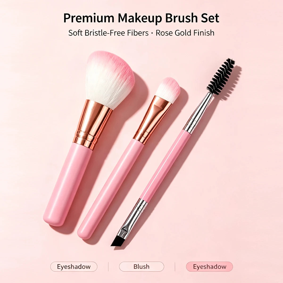 3-Piece Pink Travel Makeup Brush Set – Blush & Eye Brushes Makeup Brush Set Nixie