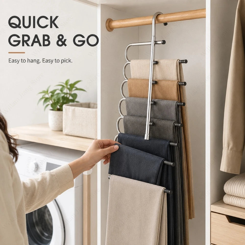 Space Saving Pants Hanger 6 & 8 Layer Stainless Steel Organizer Pants Hanger Organizer Nixie