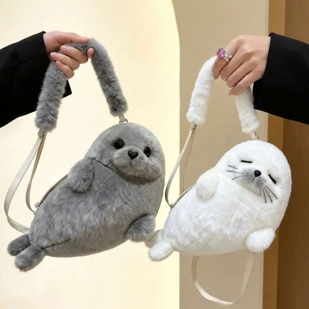 Cute Seal Plush Crossbody Bag – Fluffy Cartoon Shoulder Bag Plush Crossbody Bag Nixie