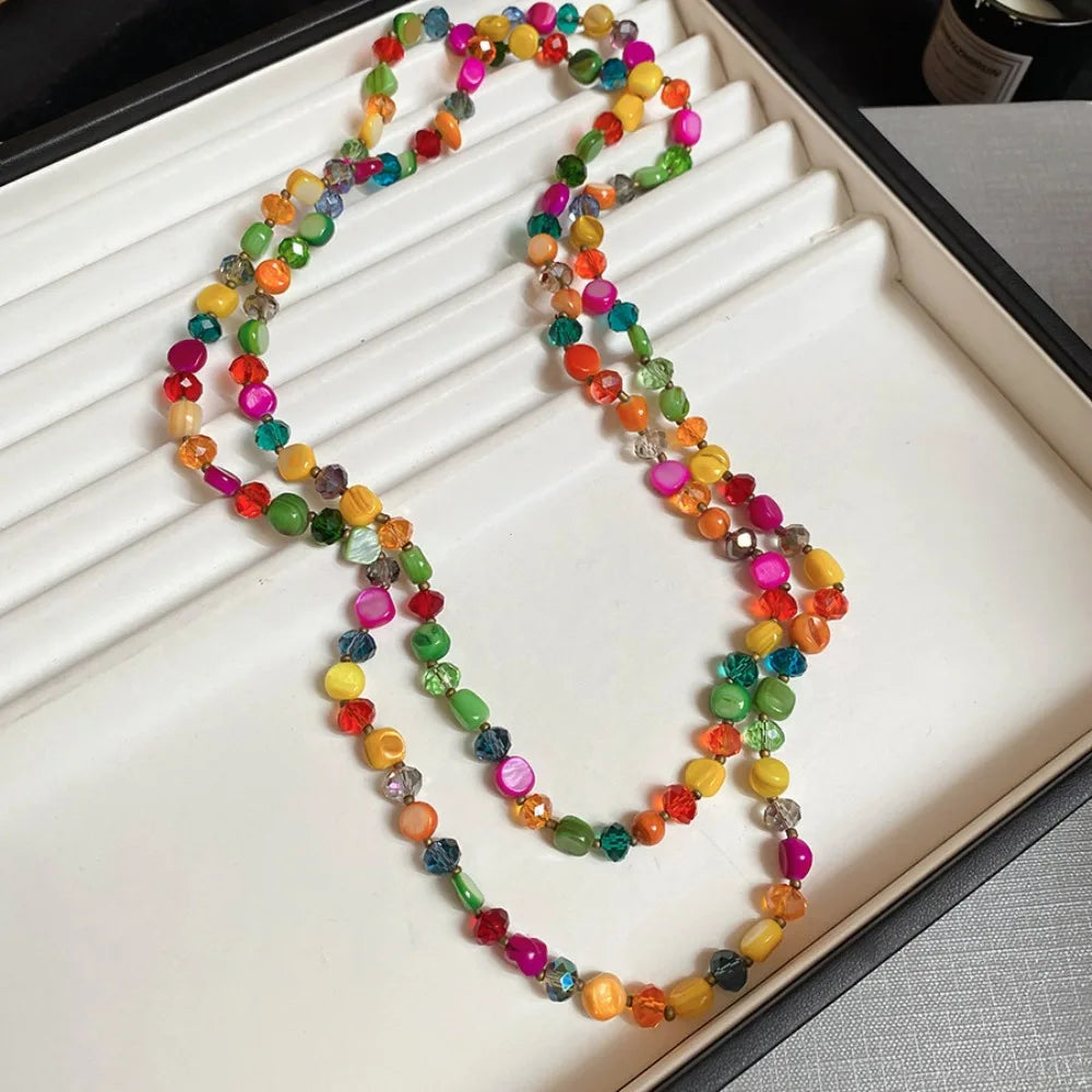 Bohemian Shell Beaded Double Layer Stackable Long Necklace Bohemian Beaded Necklace Nixie Style 08