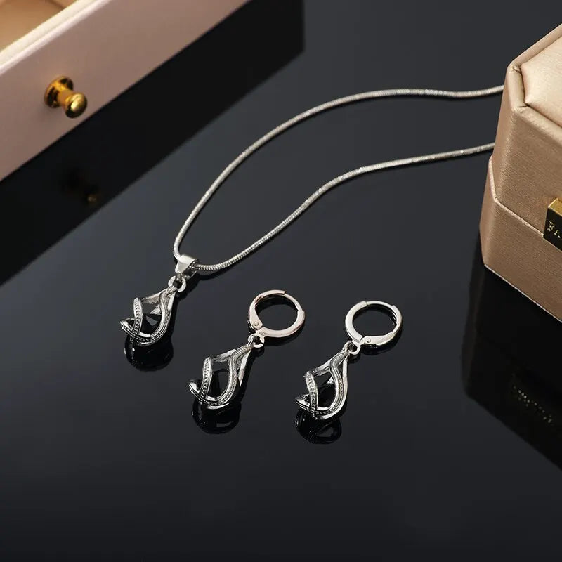 3-Piece Black Crystal Necklace & Earring Set | Nixie Jewelry