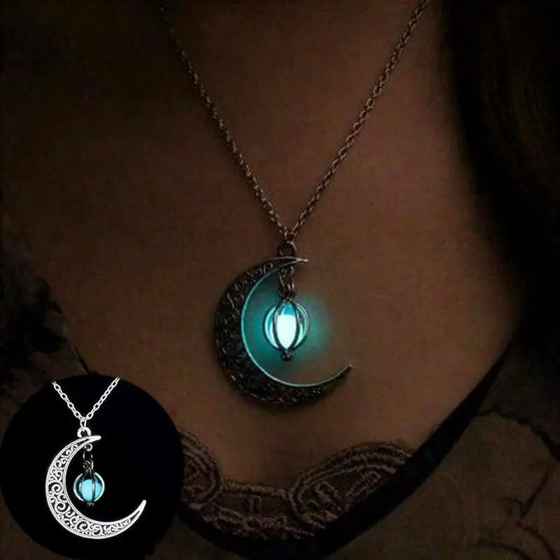 Silver-Tone Moon & Pumpkin Pendant Necklace | Light Luxury Style Pendant Necklace Nixie