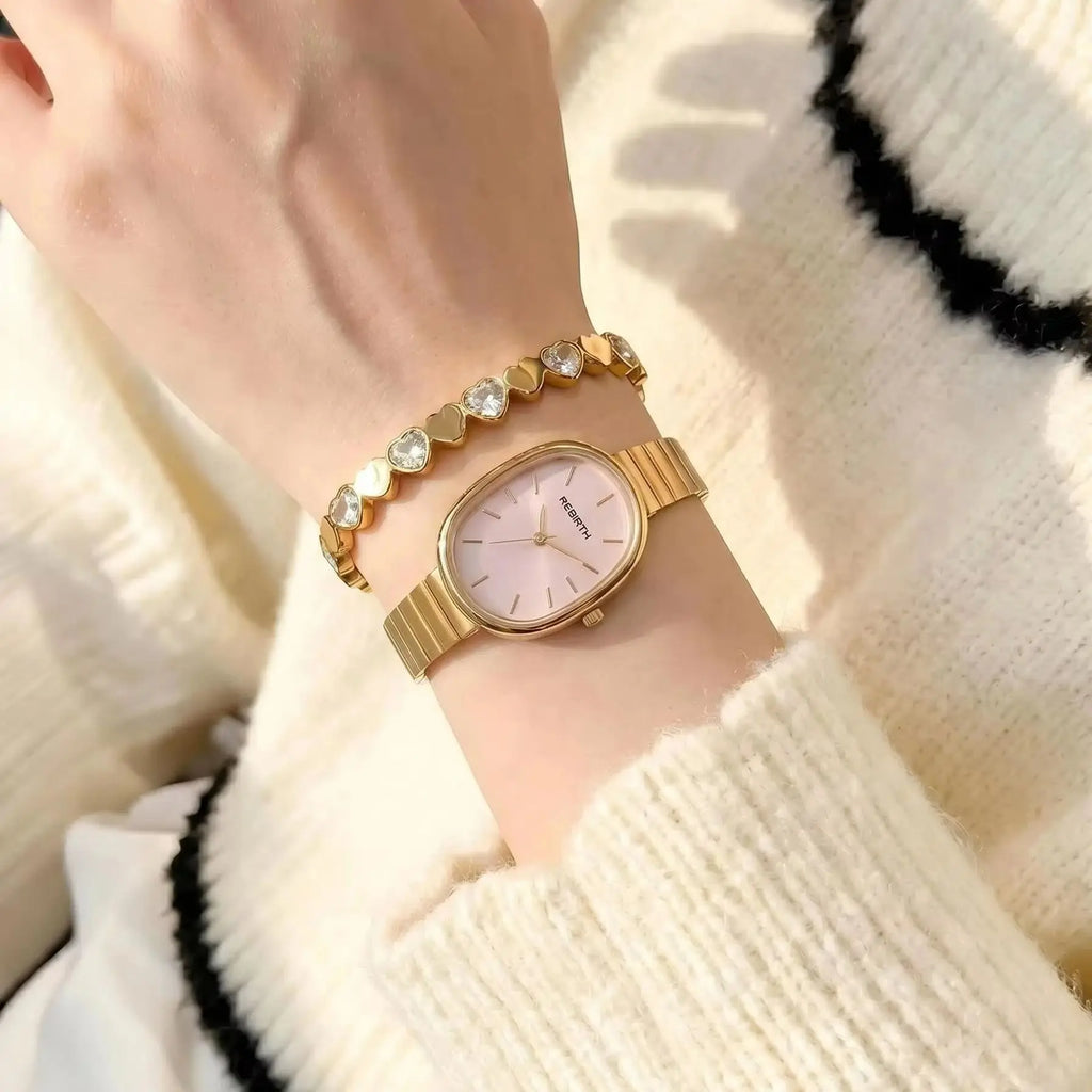 Women's Gold Watch & Bracelet Set – 2-Piece Quartz Fashion Women's Watch Set Nixie