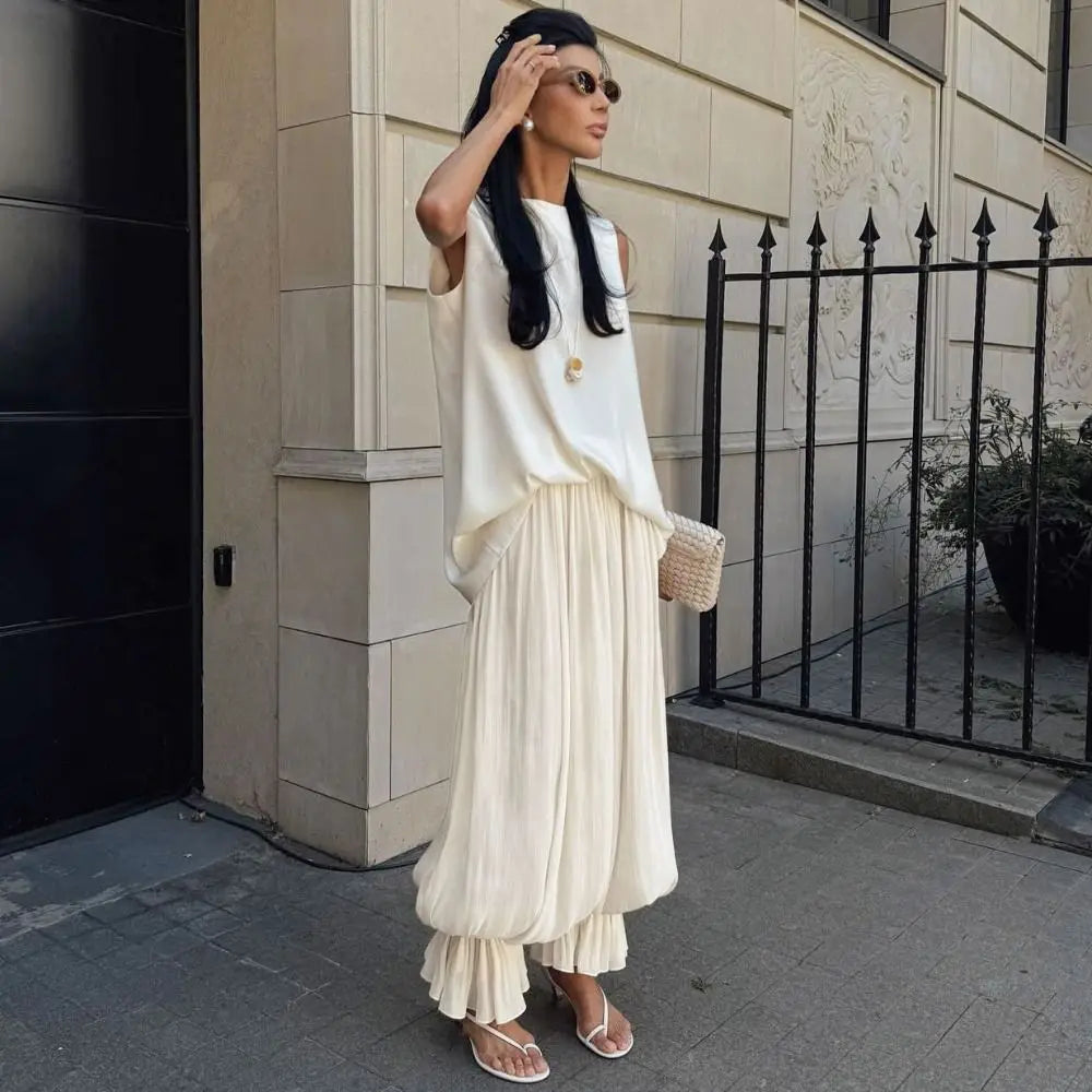 Women's Bubble Pleated Balloon Pants – Elastic High Waist Wide Leg Wide Leg Pants Nixie