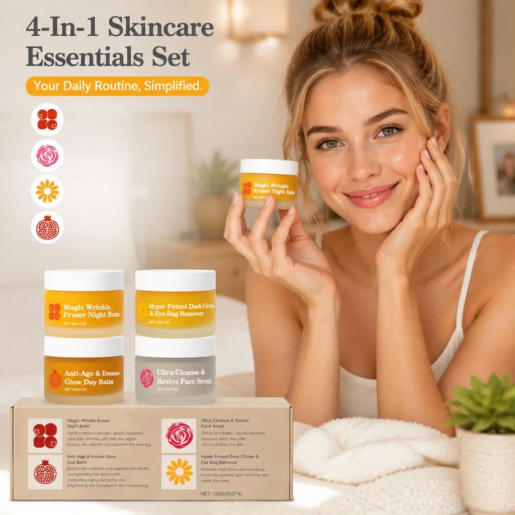 OceAura 4-in-1 Facial Skincare Set – Day, Night, Eye & Scrub Facial Skincare Set Nixie