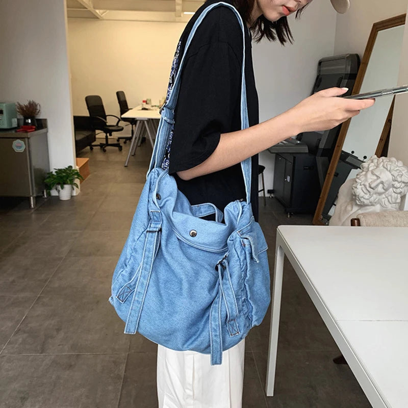 Denim Crossbody Messenger Bag for Women – Canvas Satchel Denim Crossbody Bag Nixie