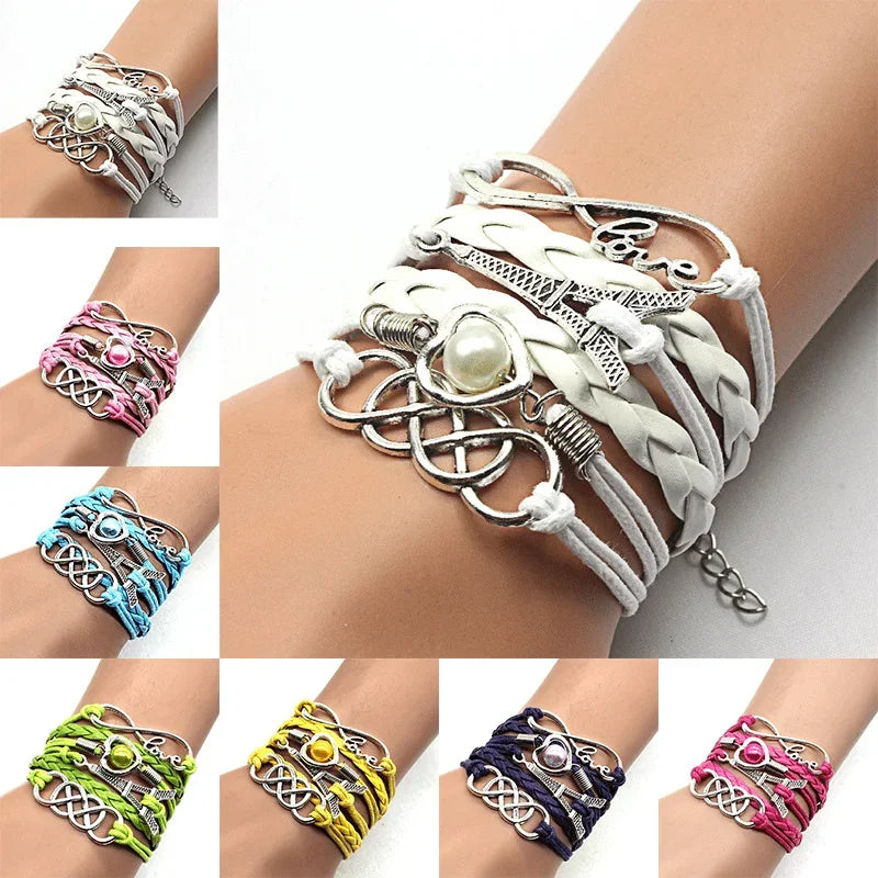 Multilayer Braided Cord & Pearl Bead Bracelet – Unisex Punk Strand Bracelet Nixie