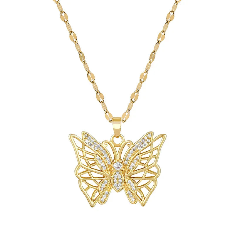 Butterfly Pendant Necklace Gold Plated Stainless Steel Women Pendant Necklace Nixie