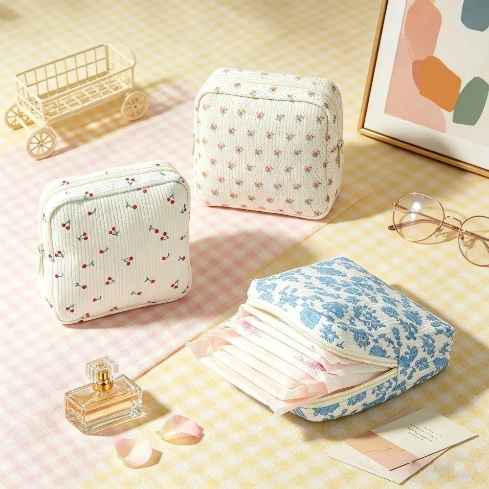 Mini Corduroy Makeup Bag – Portable Square Cosmetic Pouch